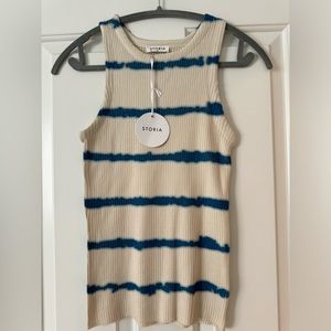 Storia Cream & Blue Stripped Tank Top